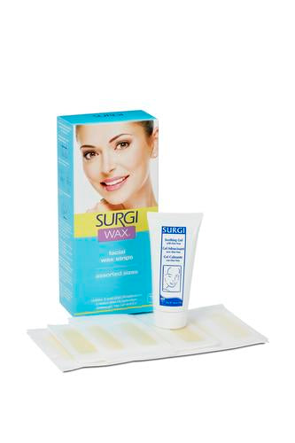 Expansive 3D illustration of facial wax strips with its packaging and a soothing gel on top of it