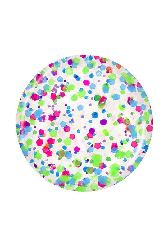A circle with multidimensional glitters sample color swatch of nail polish isolated in white background