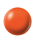 A bright tangerine orange neon round shape nail enamel sample color swatch isolated in white background