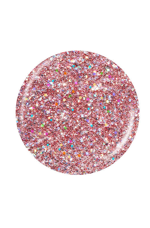 Glittered Pink round shape nail polish sample color swatch in white color background