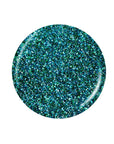 Shimmery blue-green circle nail polish sample color swatchwith white setting