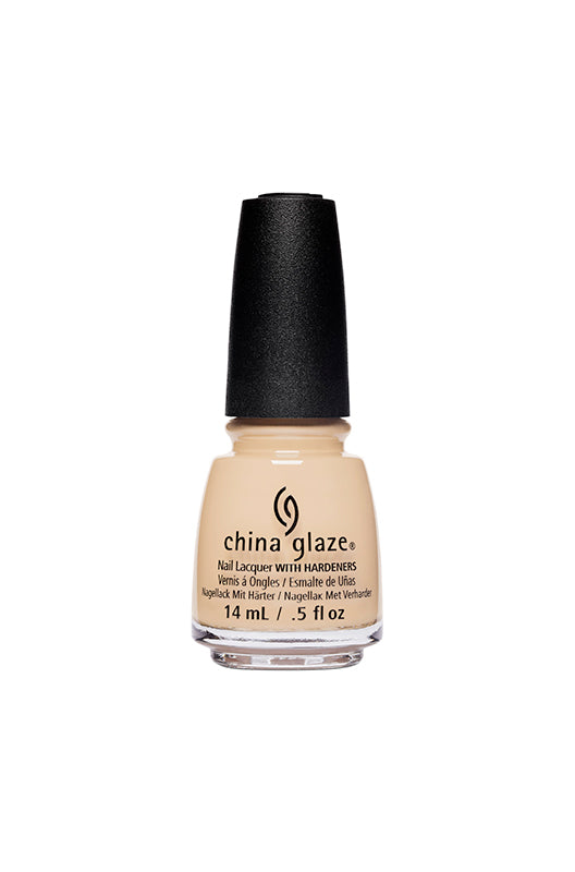 Front view of China Glaze Nail Lacquer in Bourgeois Beige hue capped bottle