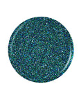 Sparkling emerald teal glitter circle shape color swatch sample in white color background