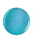 A round shape nail polish swatch drop in glittery blue color