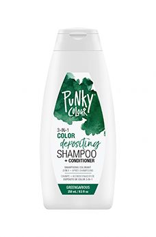 Punky Colour 3-in-1 Color Depositing Shampoo Greengarious color-depositing shampoo and conditioner for vibrant green hair.
