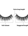 Pair of Ardell Double Up 207 with texts "Extra long length", "Full Volume" & "Staggered Lengths" to illustrate its features
