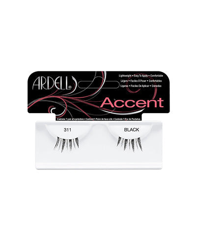 Frontage of Ardell Accents 311 - Black in a wall hook ready retail pack with product detail in different languages