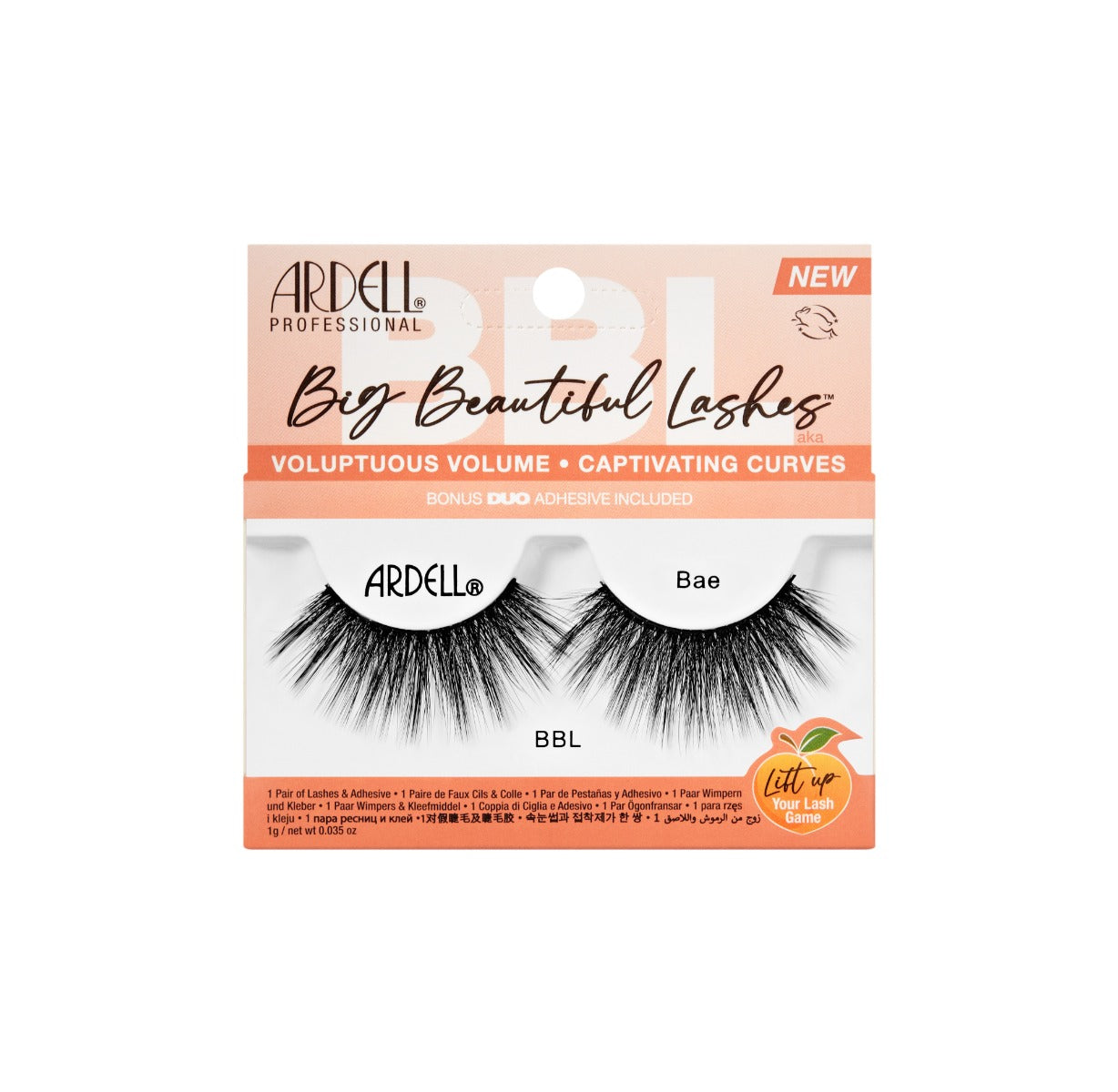 Front view of Ardell's Big Beautiful Lashes Bae wall-hook ready retail pack with printed product details and information