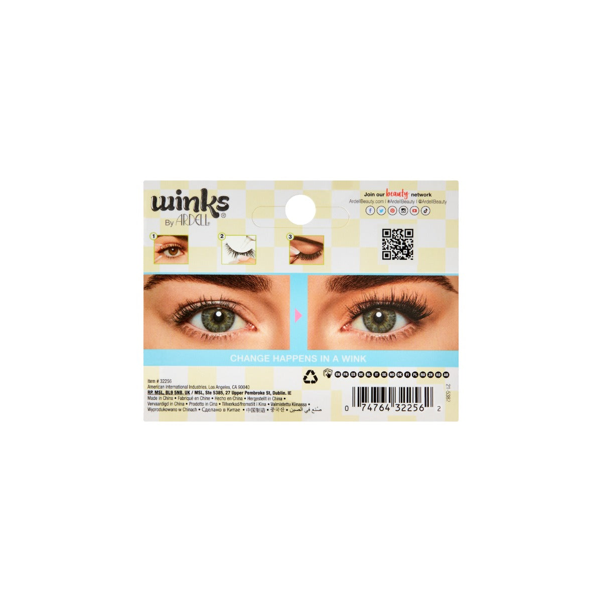 Back side of packaging for "Winks Be Yourself Lashes Wish