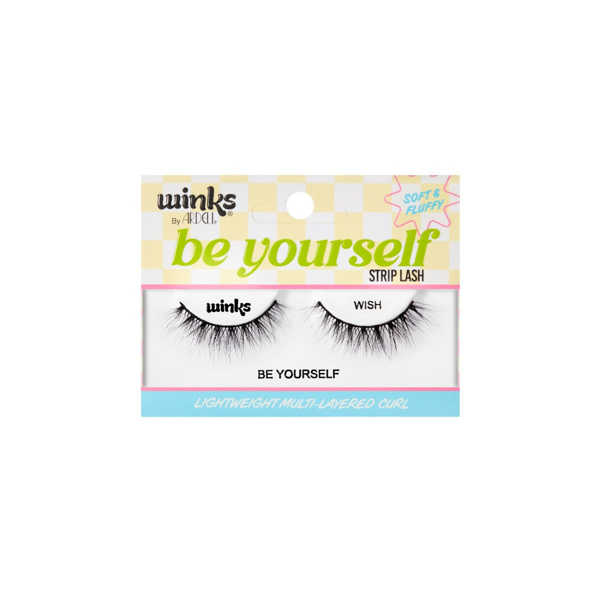 Front side of package for "Winks Be Yourself Lashes Wish
