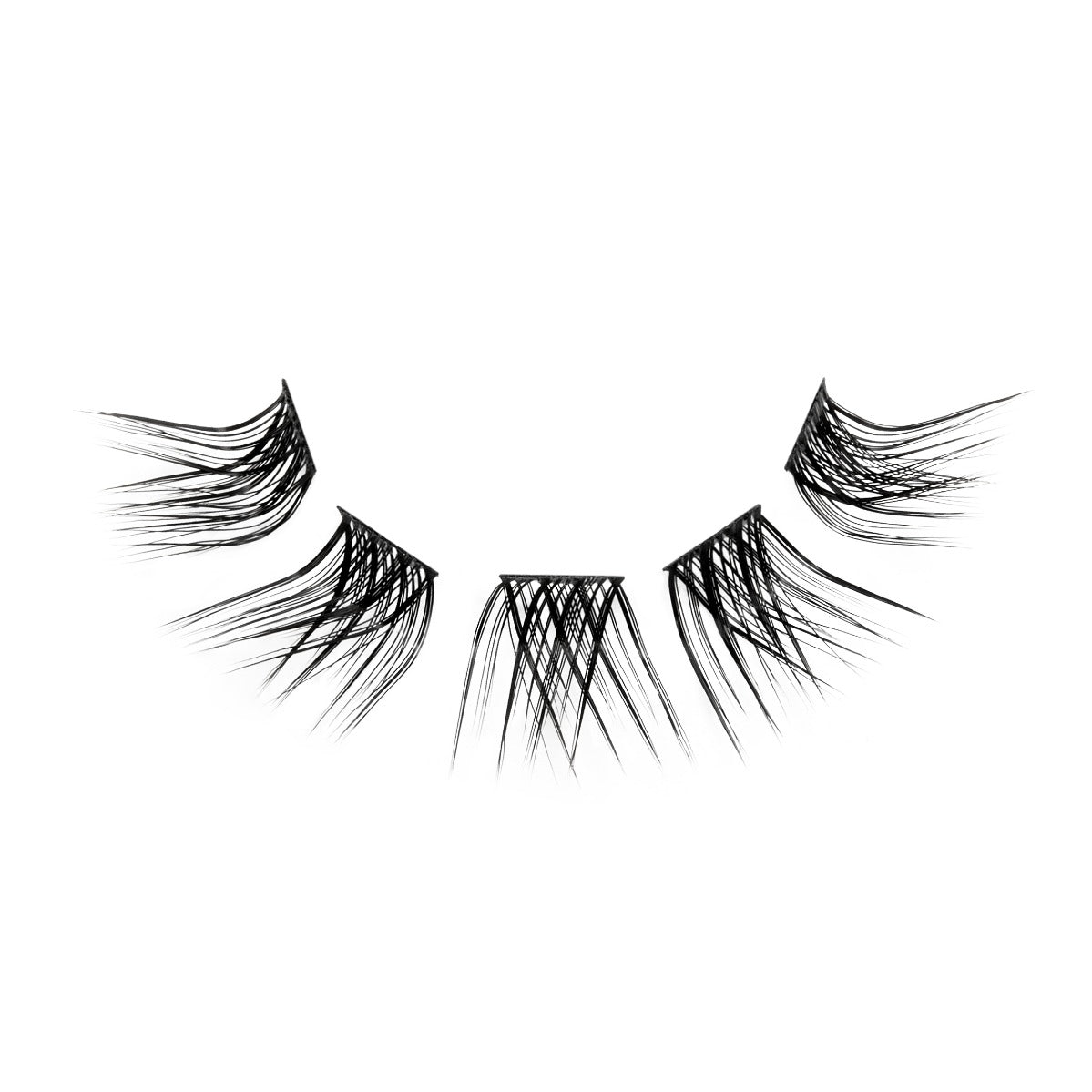 5 pieces of Seamless Underlash Extensions Fauxmink M Curl 32 ct arranged to show wear profile