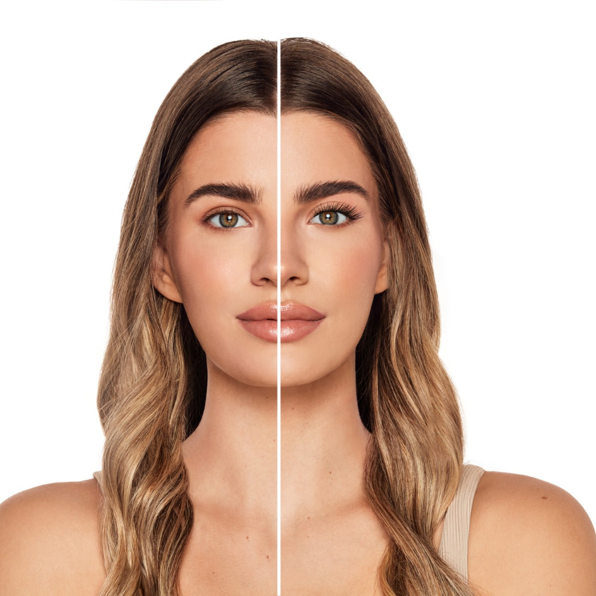 Seamless Underlash Extensions Fauxmink L Curl 32 ct worn by model with round eyes