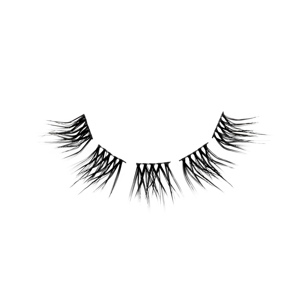 5 pieces Seamless Underlash Extensions Fauxmink L Curl 32 ct arranged to visualize lash profile shape