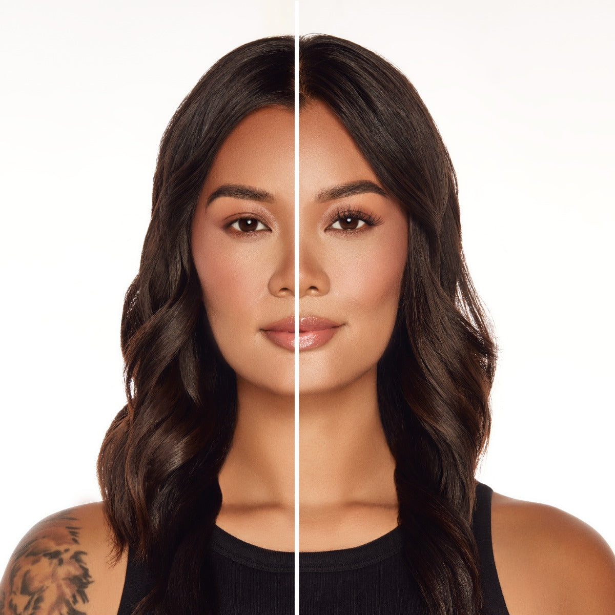 Seamless Underlash Extensions Wispies on a model with Monolid eye shape