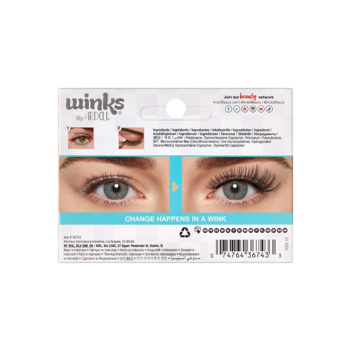 Back packaging of Winks Self Adhesive Peace lashes