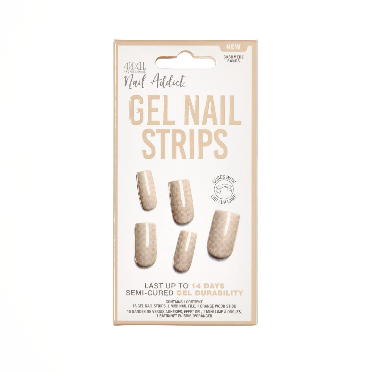 Front of packaging for Ardell Nail Addict Gel Nail Strips - Cashmere Sands