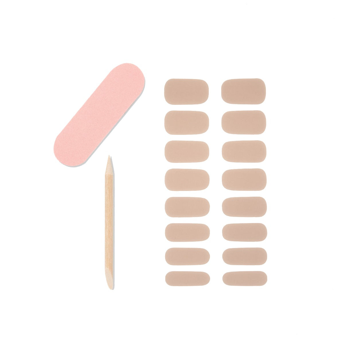 Set of 16-piece nail strips, 1 mini nail file and 1 orange wood stick