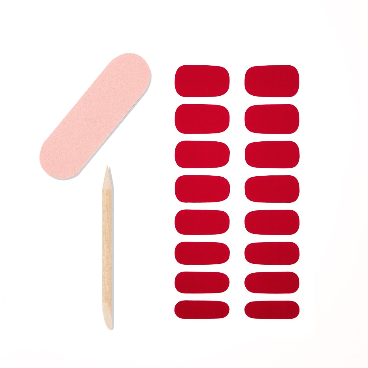 Set of 16-piece nail strips, 1 mini nail file and 1 orange wood stick