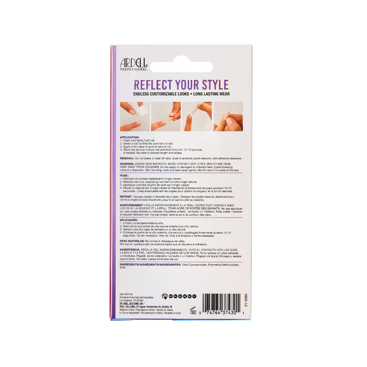 Back side of Front of packaging for Ardell Nail Addict Chrome Aura 37430