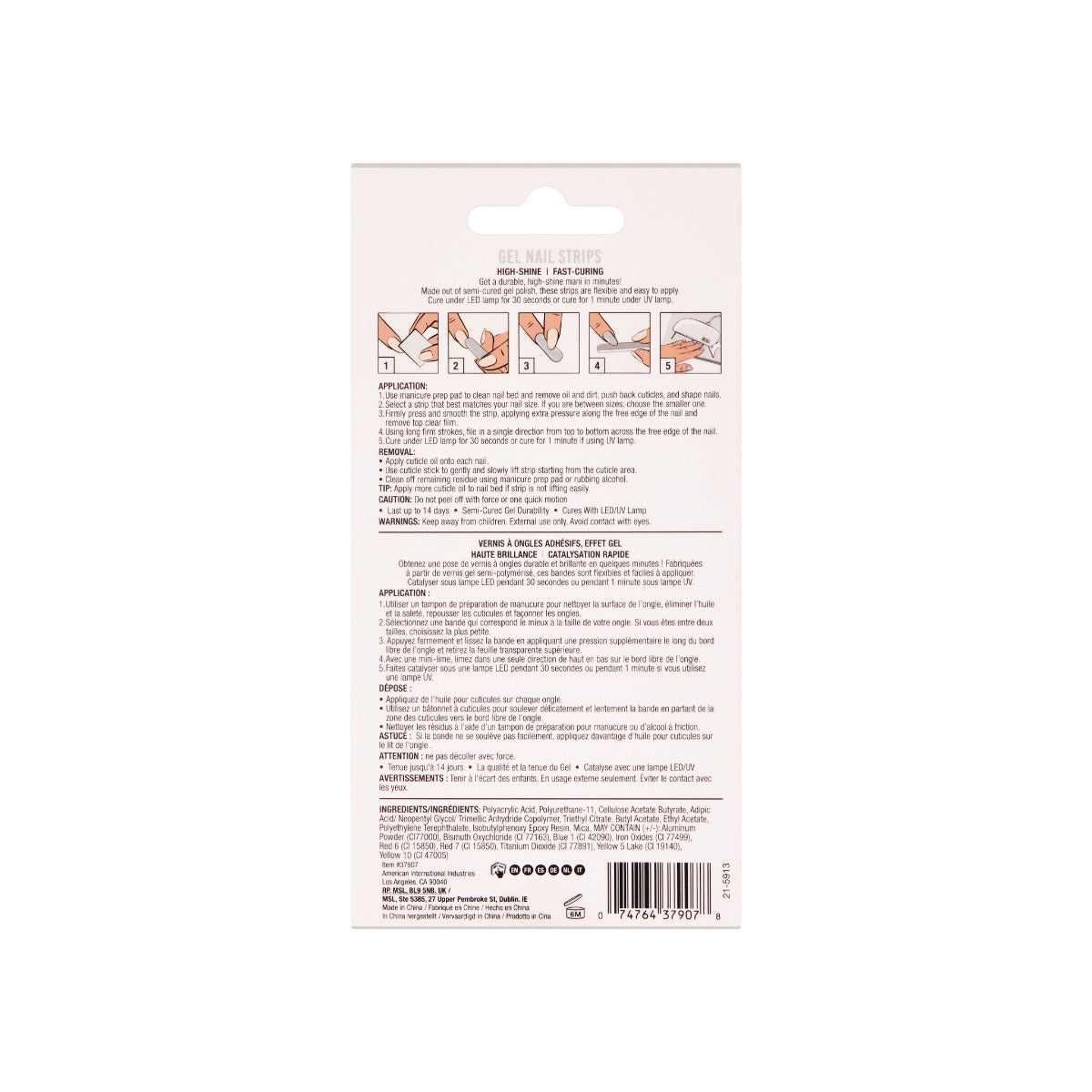 Back details of Ardell Nail Addict Gel strips packaging