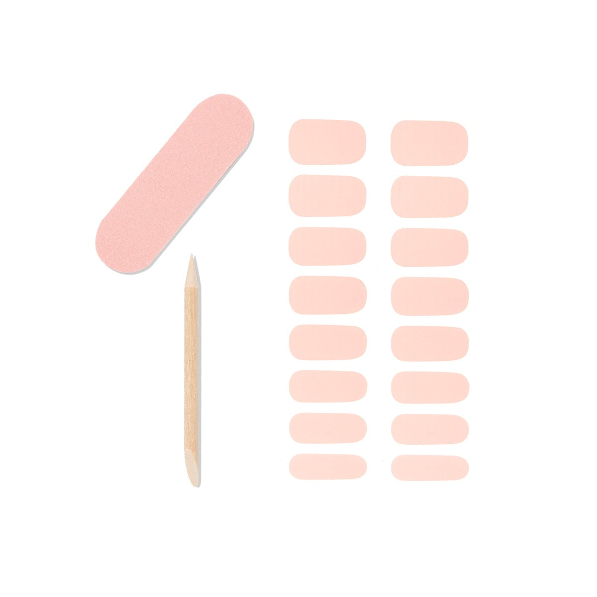 16-piece gel nail strips, 1 mini dual sided nail file and 1 orange wood stick from Ardell.