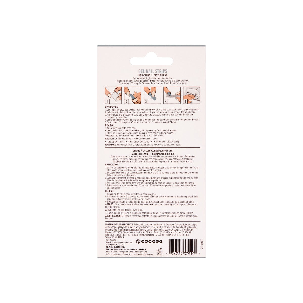 Back side of Nail Addict Gel Nail Strips packaging.