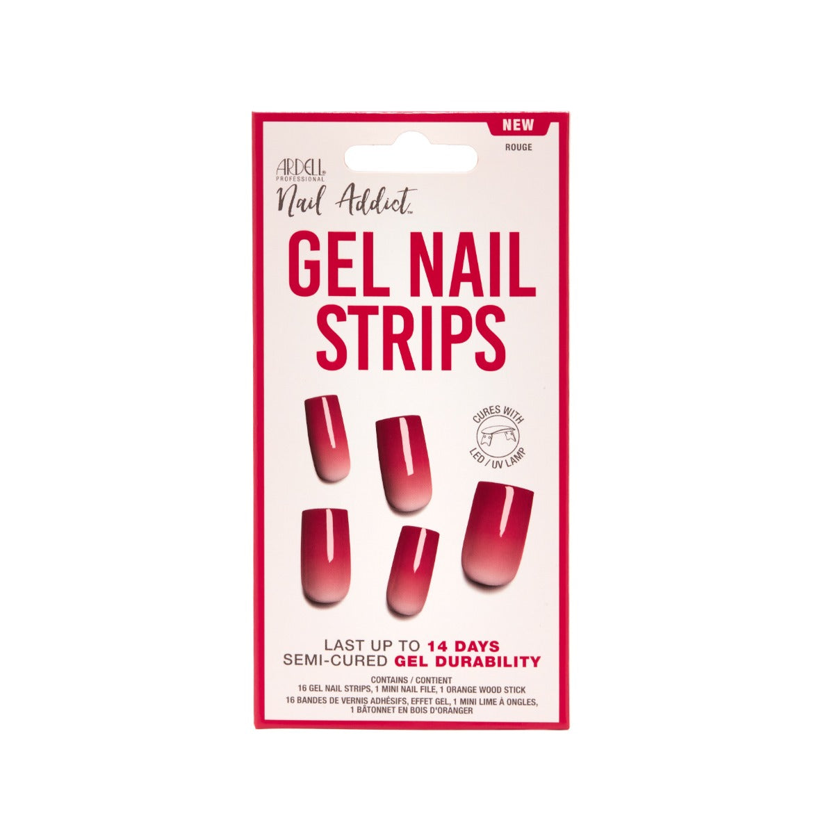 Frontview of Ardell Nail Addict Gel Nail Strips in Rouge color variant