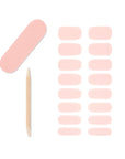 Illustration of 16 gel nail strips,1 mini dual sided nail file and 1 orange wood stick from Ardell.