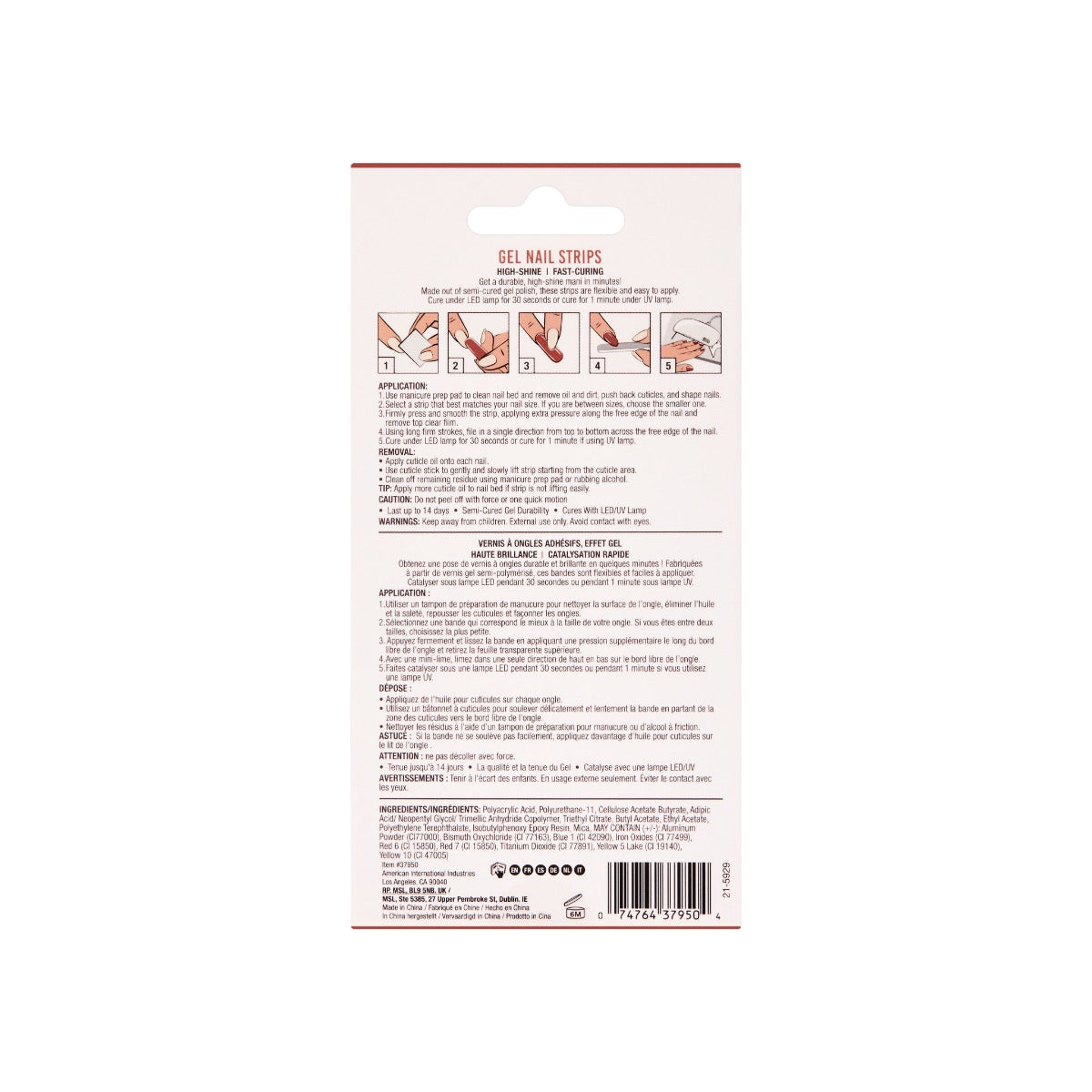 Back packaging of Ardel Gel Nail Strips