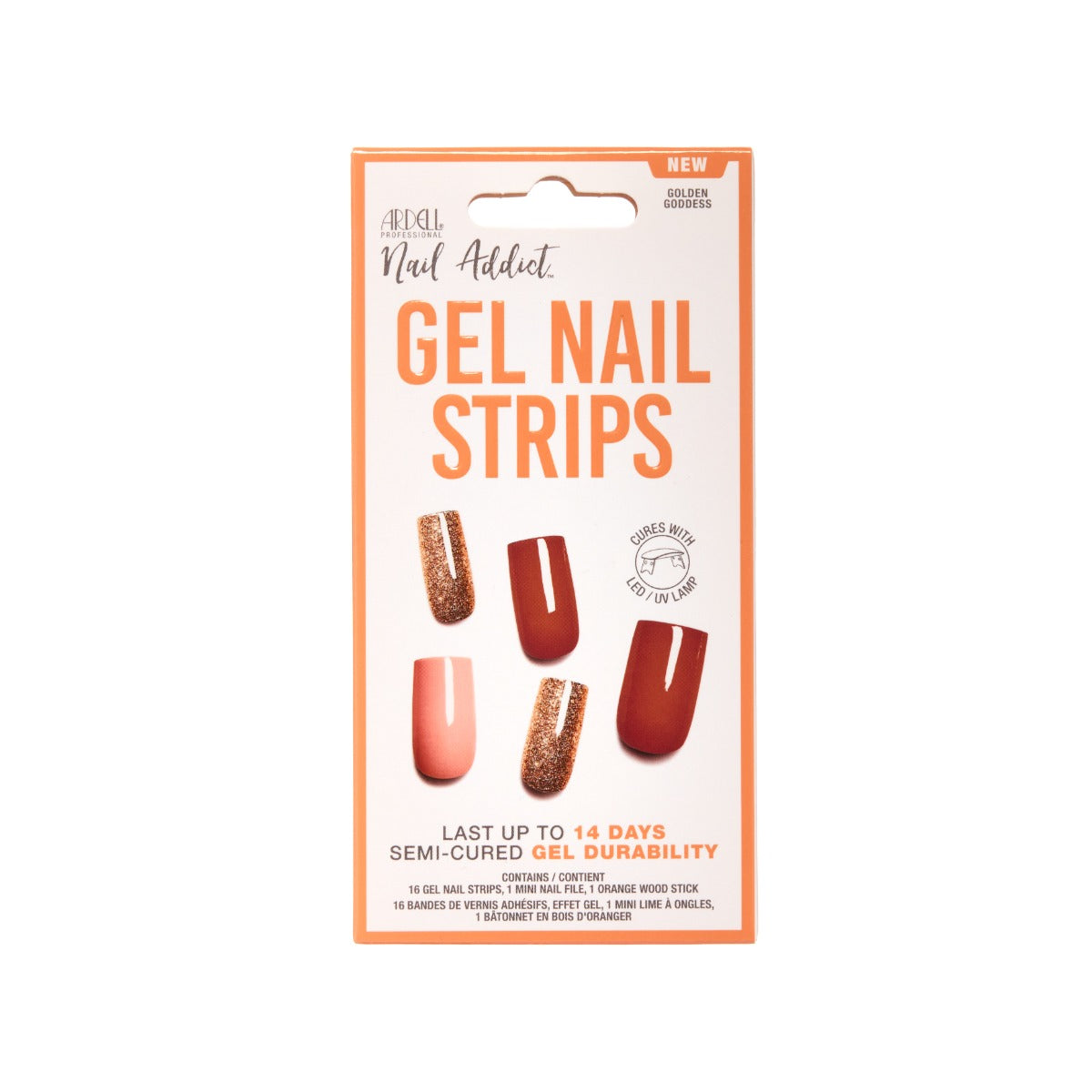 Front face of Ardell Nail Addict Gel Nail Strips packaging.
