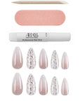 Gilded ombre stiletto press-on nails with rose gold foil detailing, nail glue, file, and cuticle stick included.