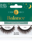 Front view of Ardell Elements Balance colored false lash set inside its retail wall hook packaging with creative accents