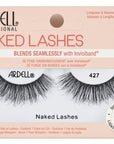 Front view of an Ardell Naked Lash 427 faux lashes set in complete retail wall hook packaging