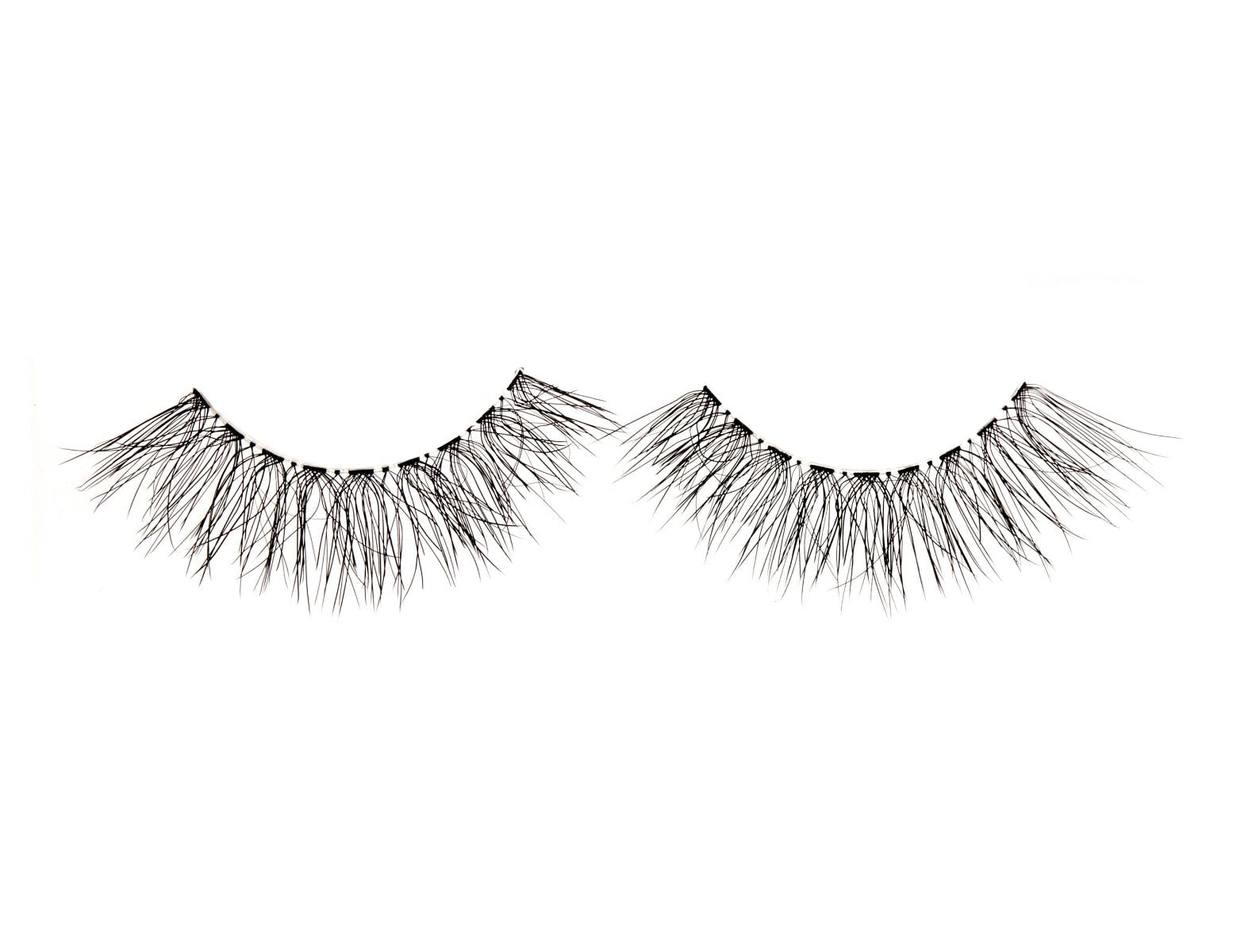 Pair of Ardell Textureyes 585 upper false lashes lay side by side isolated in a white color setting