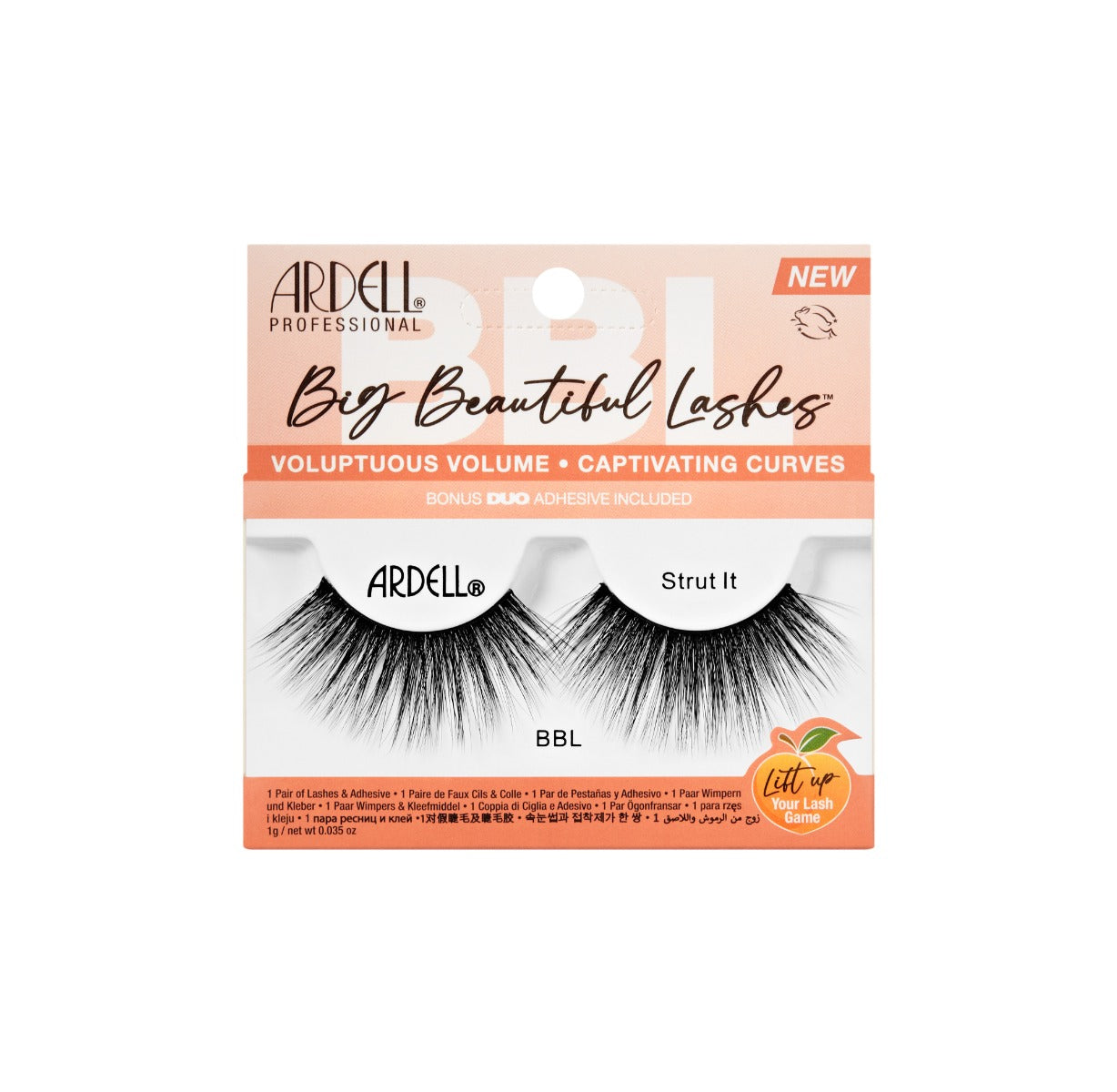 Front facing of Ardell Big Beautiful Lashes Strut It wall-hook ready pack with printed product details and information