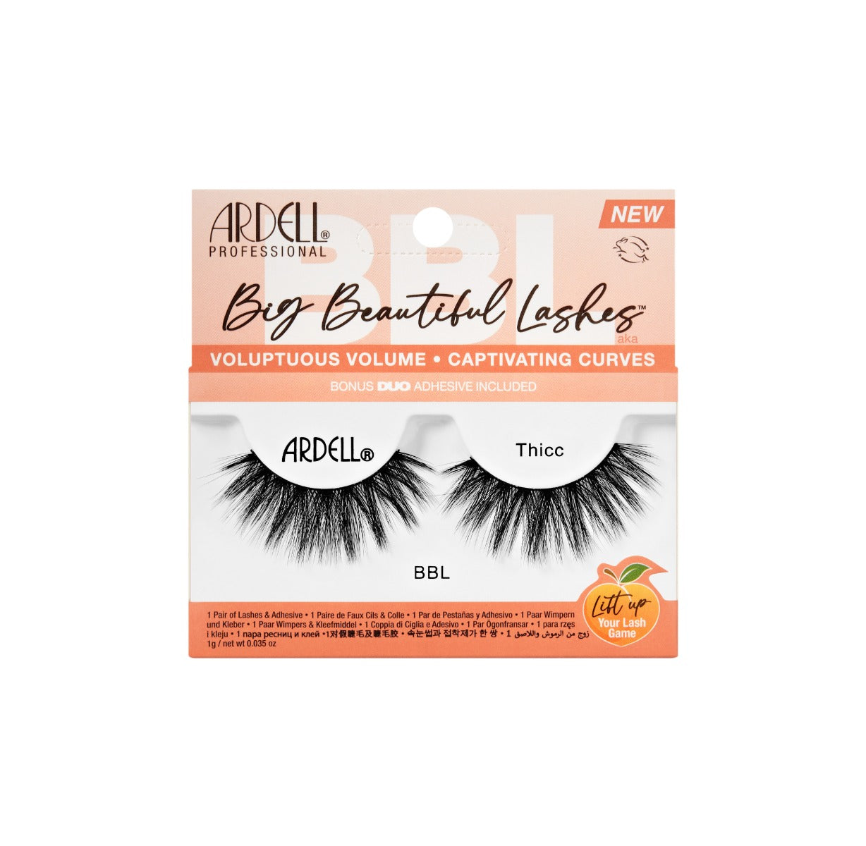 Front view of Ardell's Big Beautiful Lashes Thicc wall-hook ready retail packaging with printed product information
