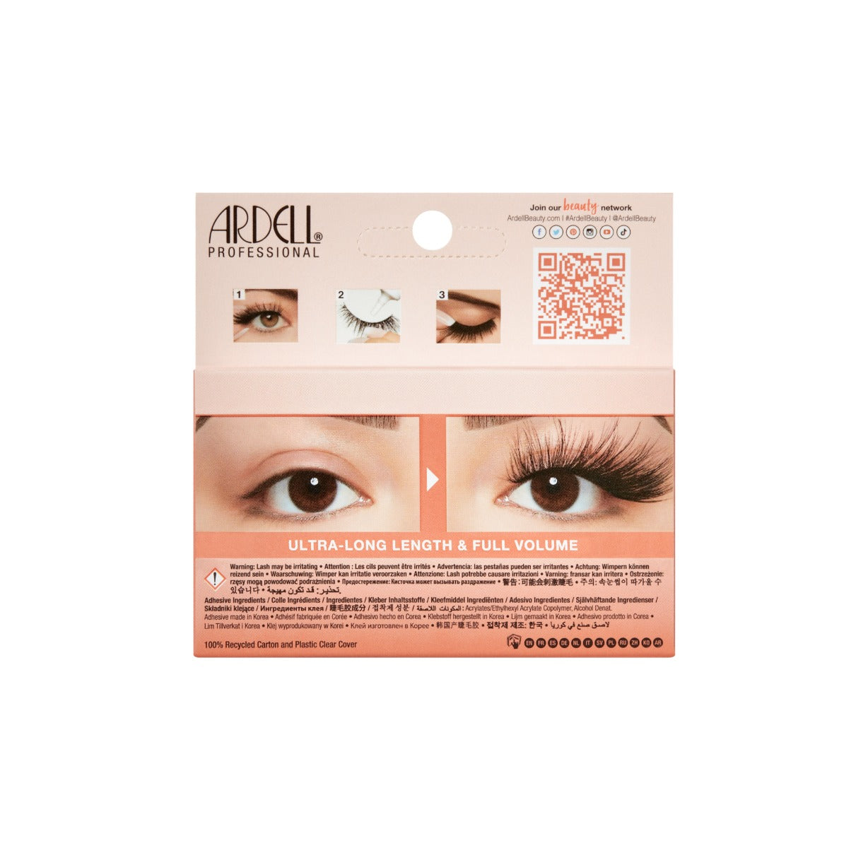 Back details of Ardell's Big Beautiful Lashes Poppin packaging with image application & its inclusions
