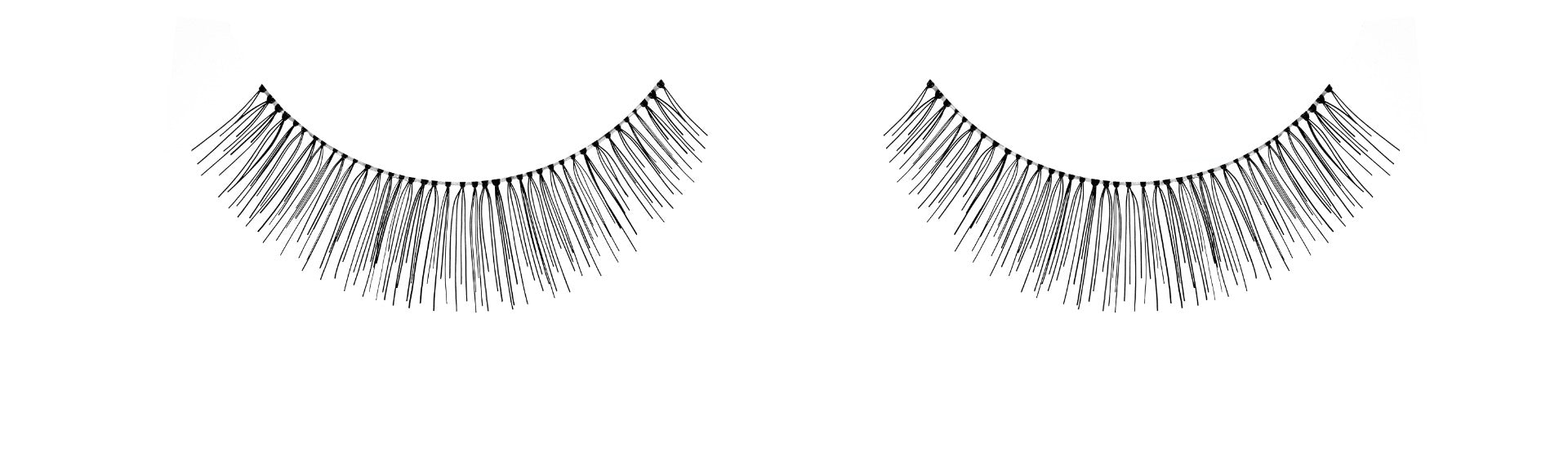 A pair of Ardell Natural 126 showing its swooped, contoured style flares out at the outer corner that looks natural