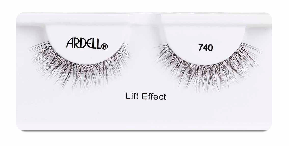 Pair of Ardell Lift Effect 740 faux lashes in inner packaging labeled "Ardell", "740", & "Lift Effect"