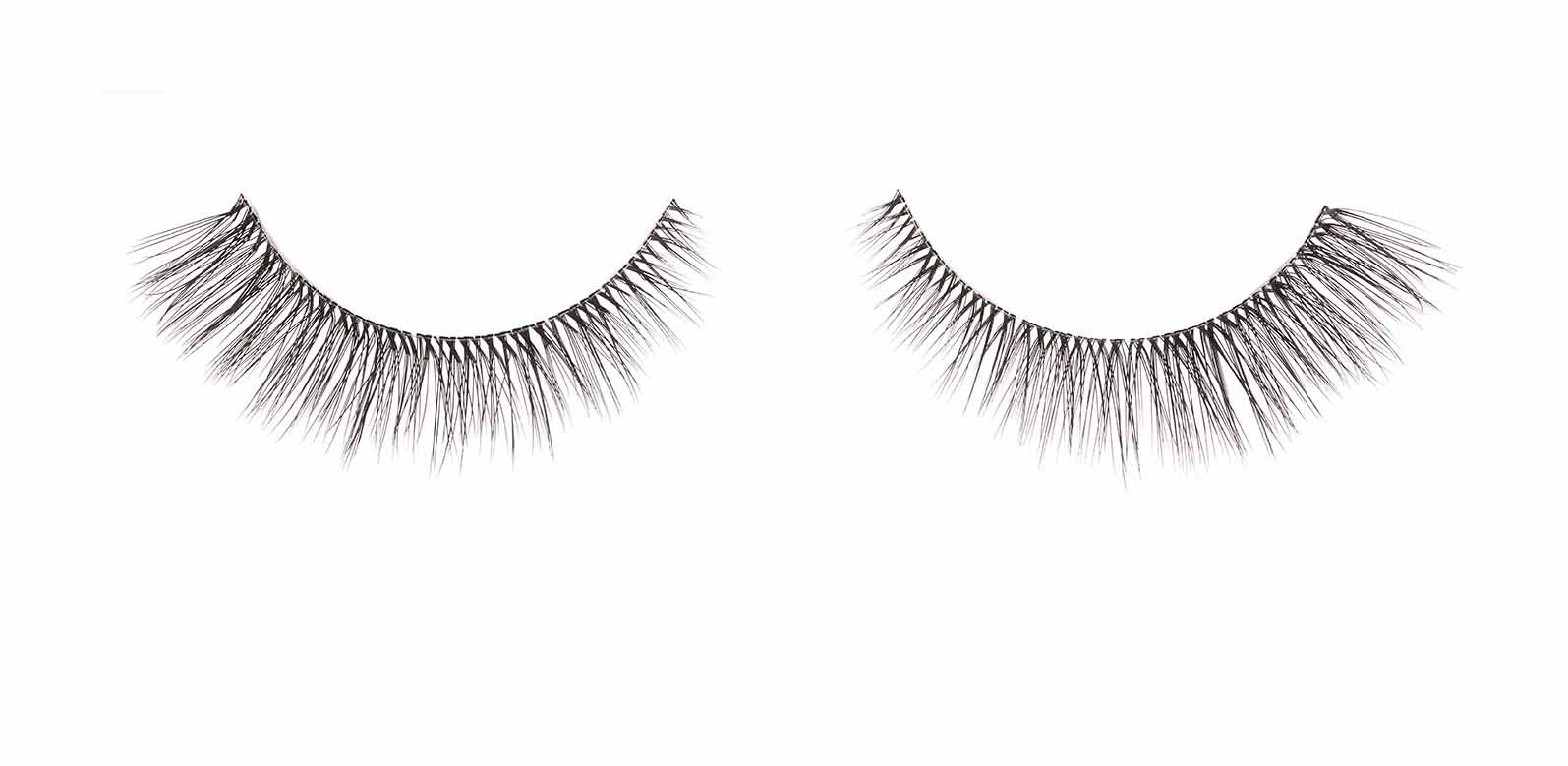 Pair of Ardell Lift Effect 741 flared false lashes side by side featuring its soft fine tapered upswept fibers