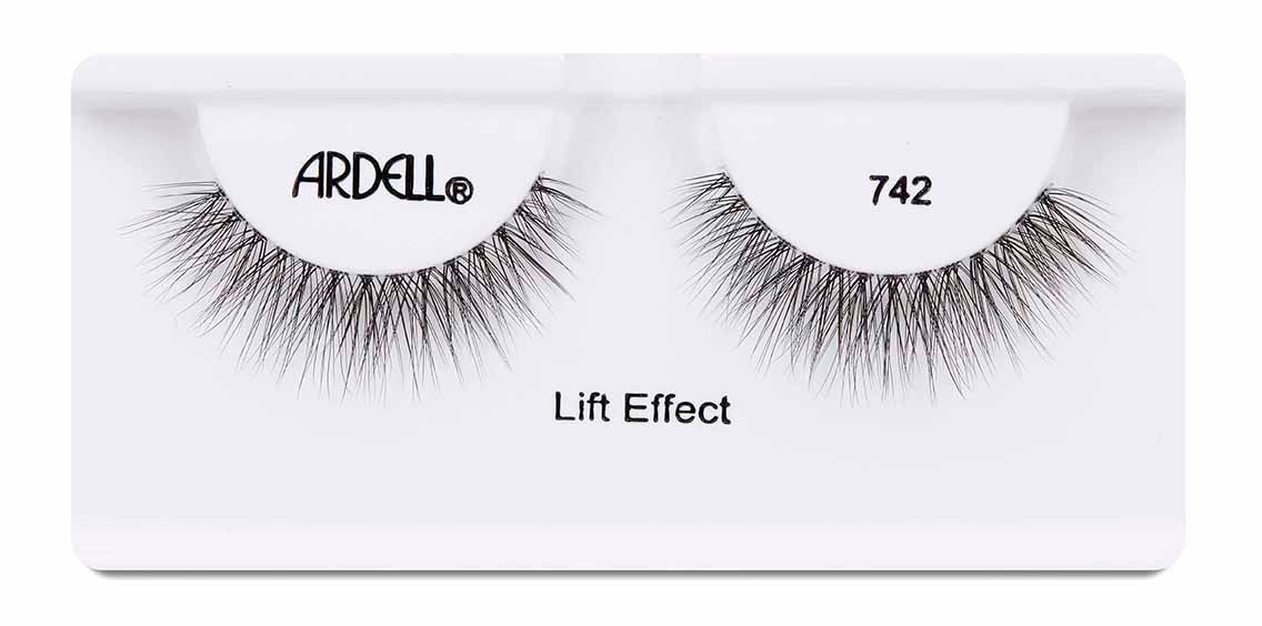 Pair of Ardell Lift Effect 742 faux lashes in inner packaging labeled "Ardell", "742", & "Lift Effect"