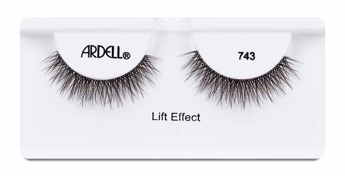 Pair of Ardell Lift Effect 743 faux lashes in inner packaging labelled "Ardell", "743", & "Lift Effect"