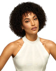 A beautiful woman in a white color outfit showing Ardell Lift Effect 744 faux lashes