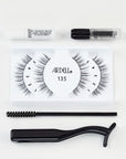Ardell 135 lash kit with adhesive, remover, spoolie, and applicator for perfect lashes.