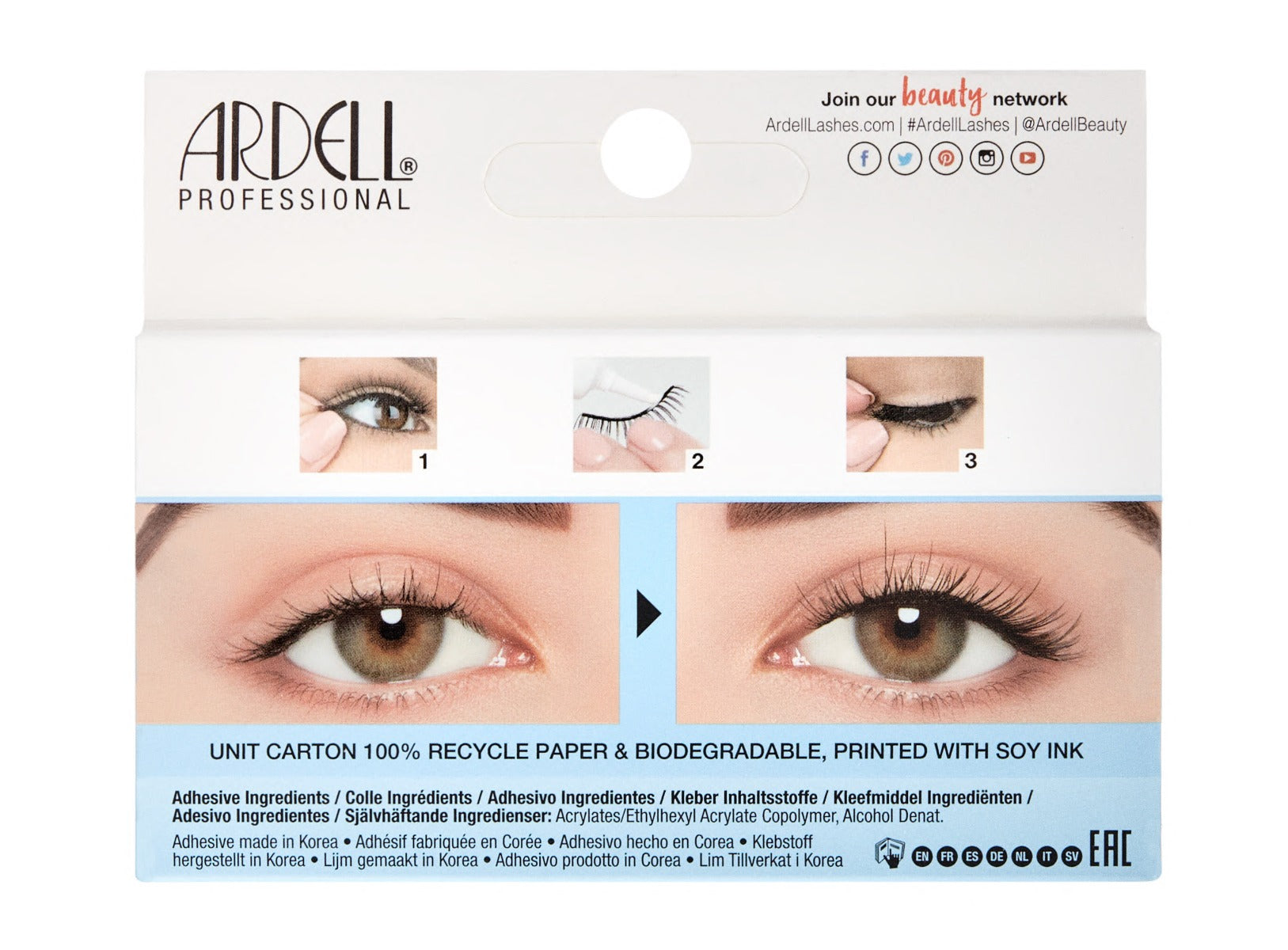 Back details of Ardell's Light As Air 521 with product instruction and image details of its How to use instruction