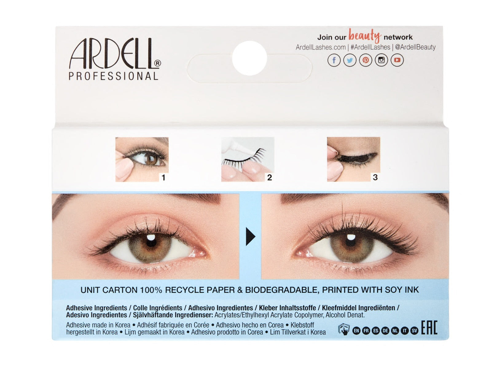 Back details of Ardell's Light As Air 522 with product instruction and image details of its How to use instruction