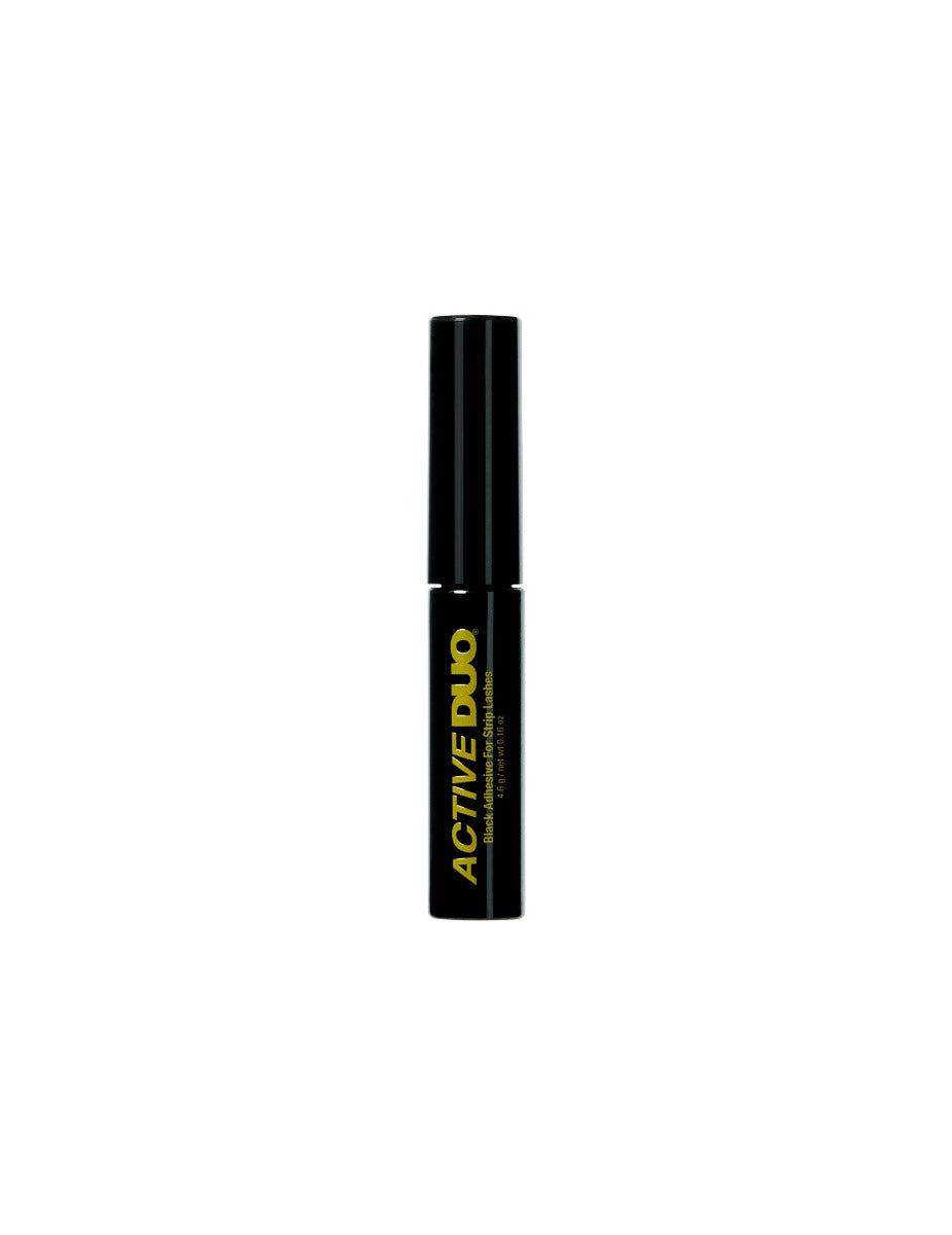 Active Duo black adhesive for strip lashes in sleek black tube with yellow branding.