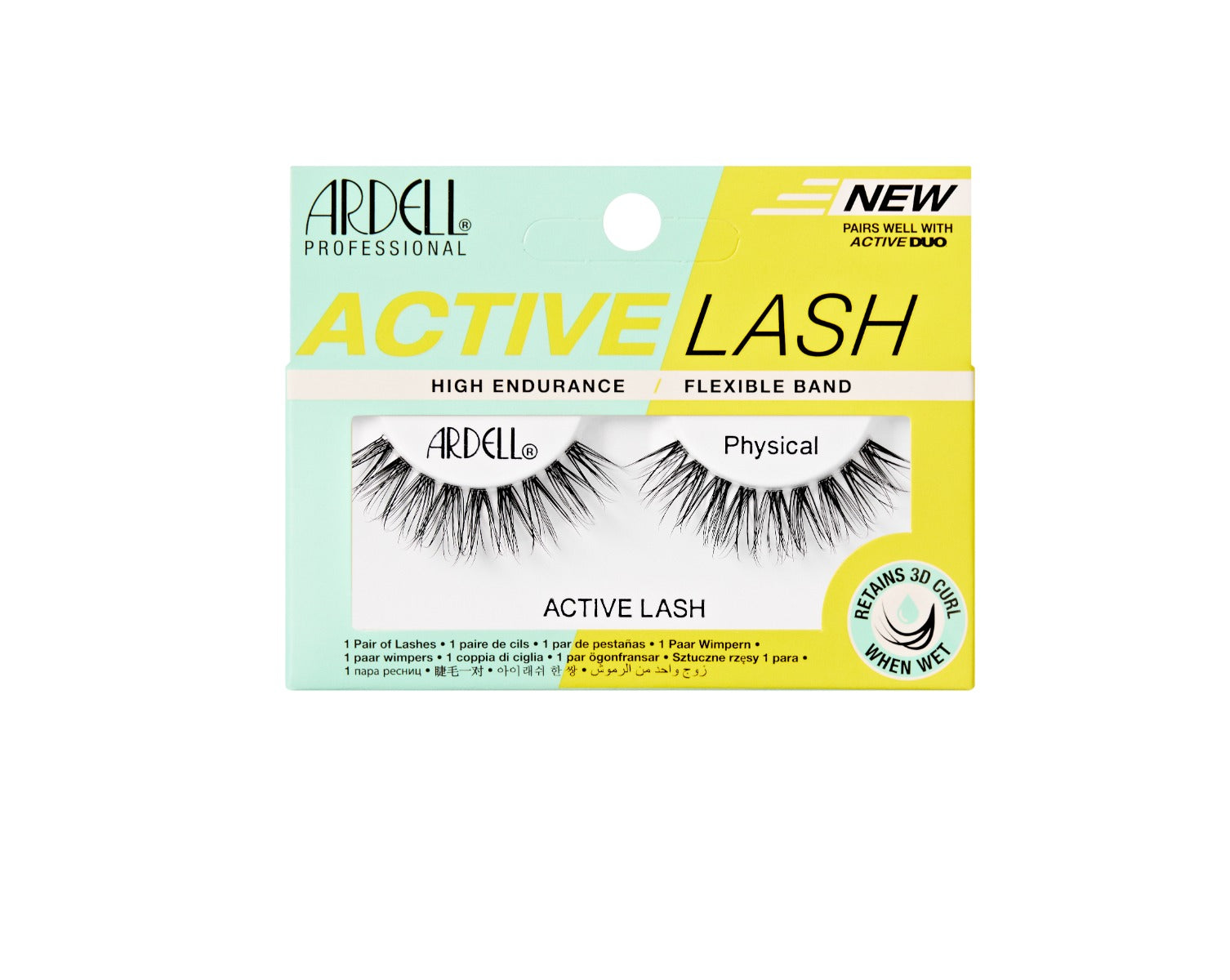 Front view of Ardell Active Lash Physical variant wall-hook ready packaging