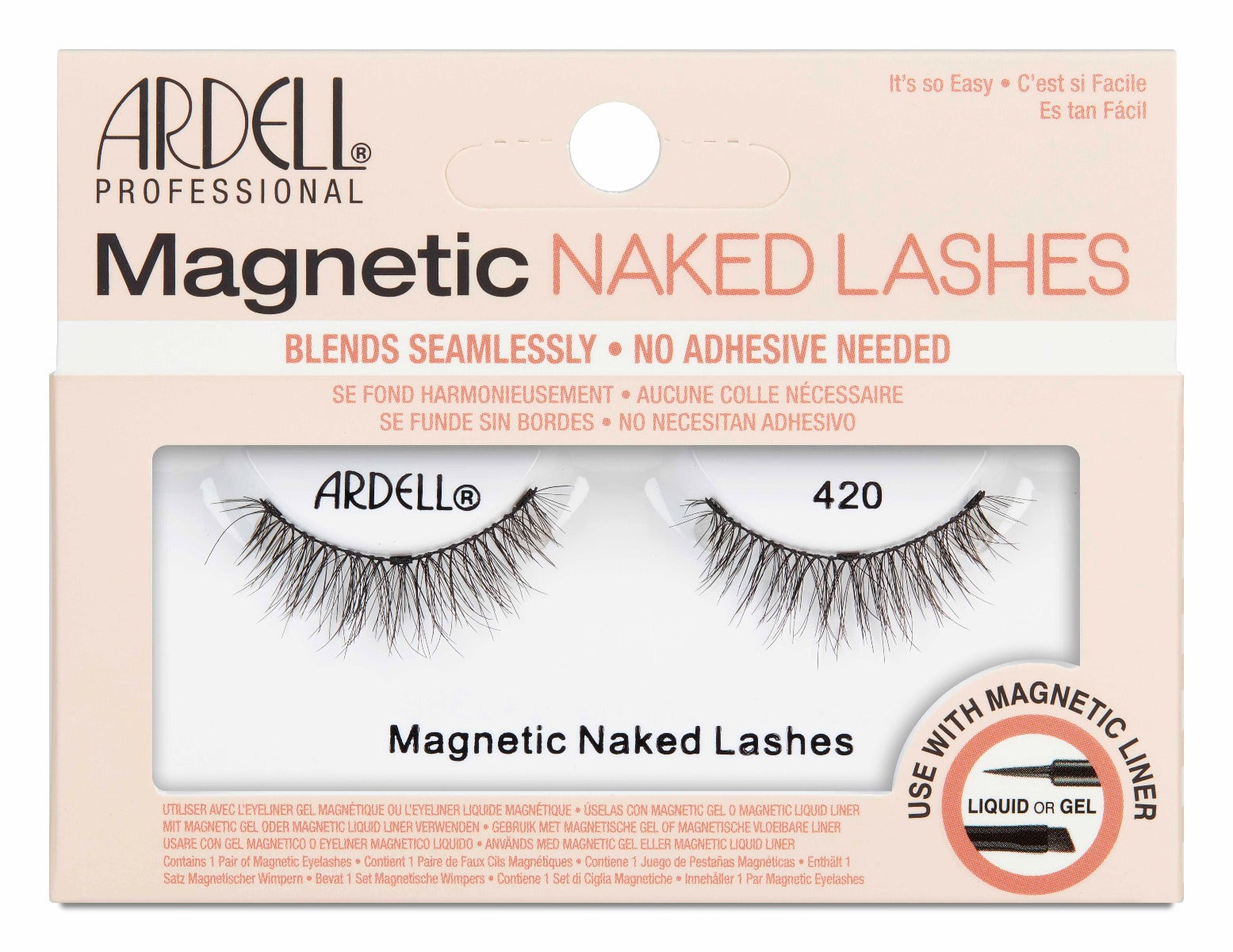Front view of the Magnetic Naked Lash 420 from Ardell in a sealed retail wall-hook ready pack with printed label text