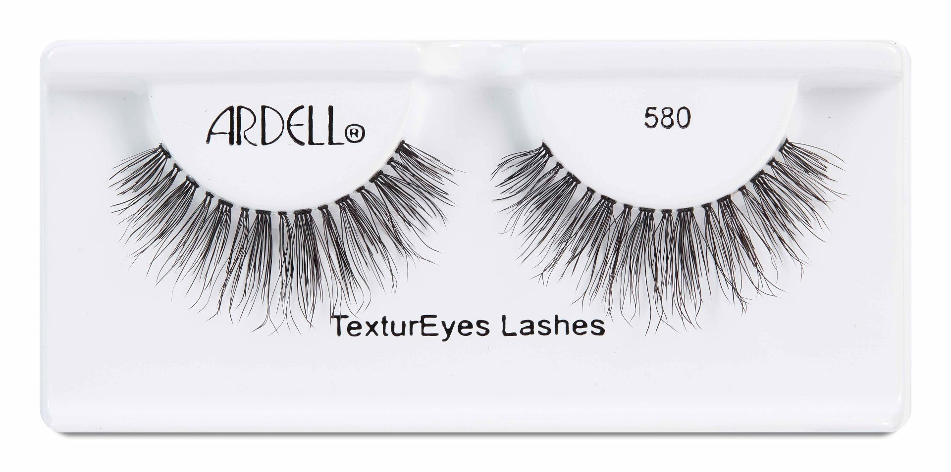 Pair of Ardell Textureyes Lash 580 placed into its inner pack with some texts written on it.